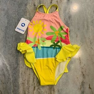 New-NWT Girls Mayoral Sun & Palm Swimsuit 36 months